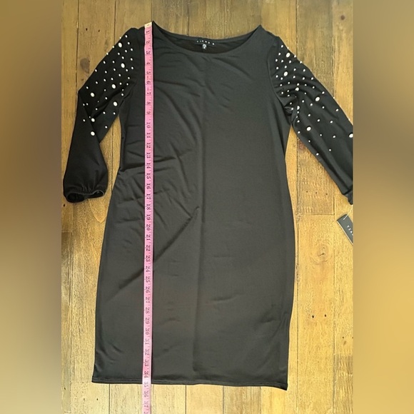 TIANA B Black Cocktail shift Dress with Long Bishop Pearl Sleeves - Picture 10 of 13